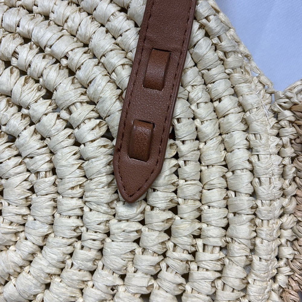 INC Melania Straw Fringe Circle Tote bag boho purse - Picture 4 of 13